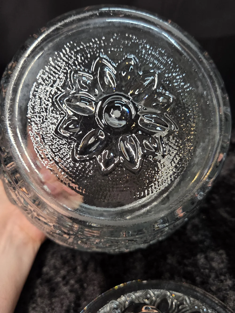 Vintage Anchor Hocking Sandwich Glass Daisy Pattern Biscuit Cookie Jar With Lid